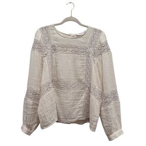 Indi & Cold Cotton Gauze Long Sleeve Top Boho Cottage Prairie Peasant Cream XL